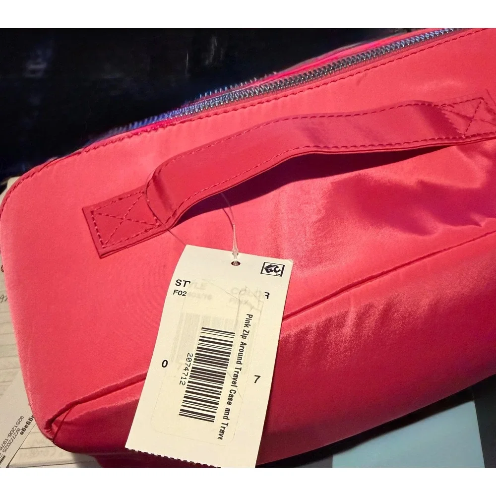 Pink Zip Around Travel Case Women OS Pink NEW Satin Finish Organizer